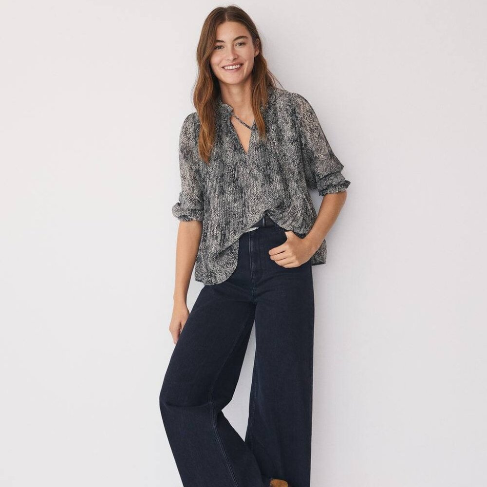 Mango Printed pleated blouse - Size 4 - Picture 3 of 16